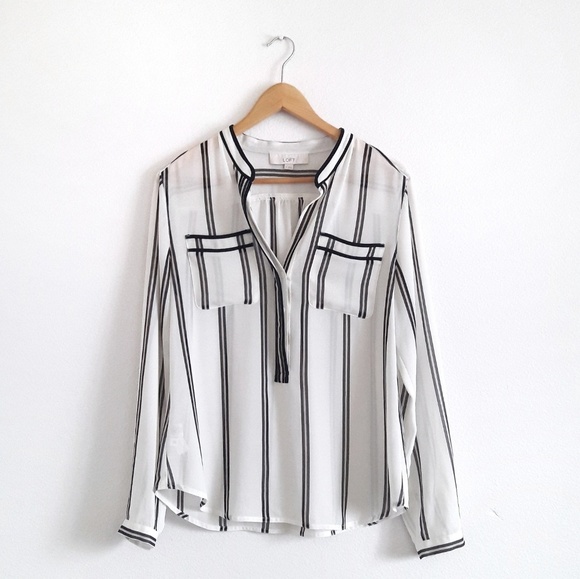 LOFT Tops - Ann Taylor LOFT Ivory White & Black Striped LS Top
